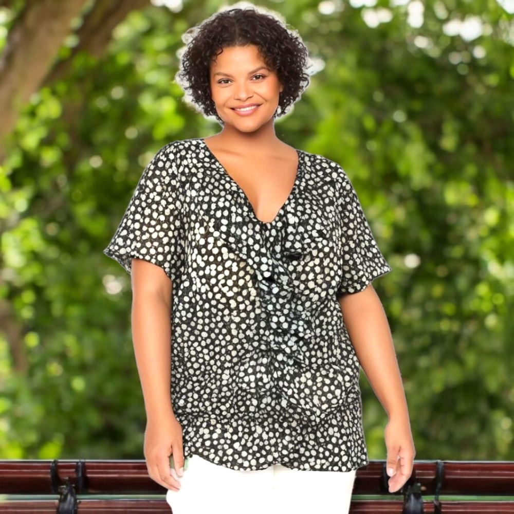 Lane Bryant Black-and-white Polkadot Ruffled Blouse